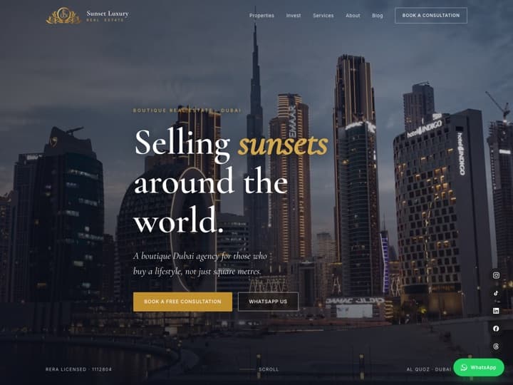 Sunset Luxury Real Estate — Real estate website